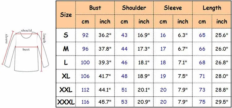 Subaru WRX STI Shirt Sizing Chart