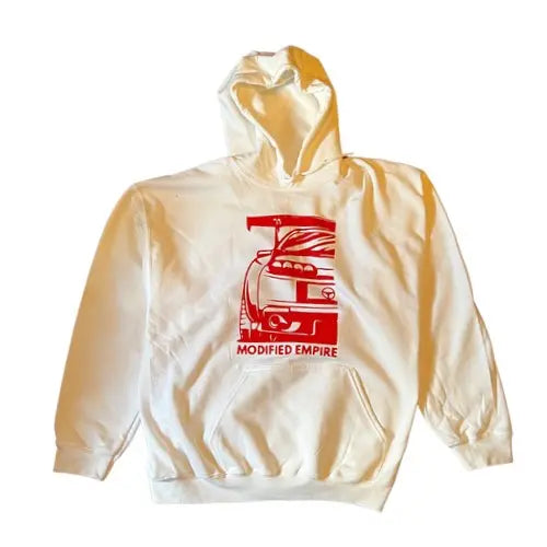 White/Red Modified Empire Toyota Supra Hoodie Front