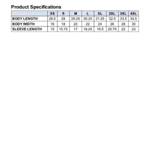 Blow Me Shirt Sizing Chart