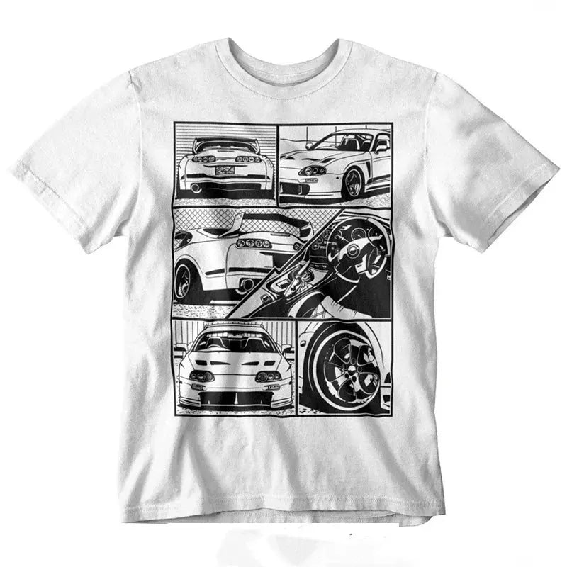 White Toyota Supra Mk4 Supra Comic Shirt Front