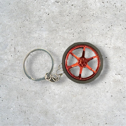 Red 6 Spoke Rim & Tire Keychain