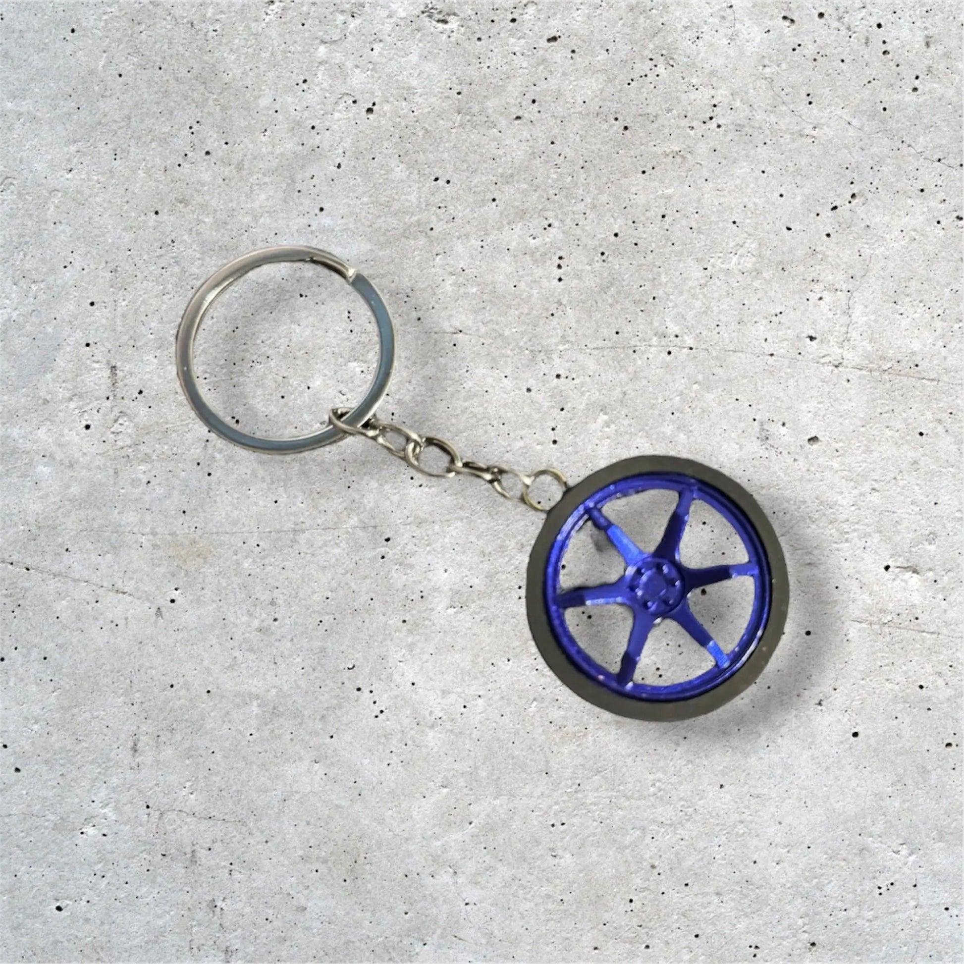 Blue 6 Spoke Rim & Tire Keychain