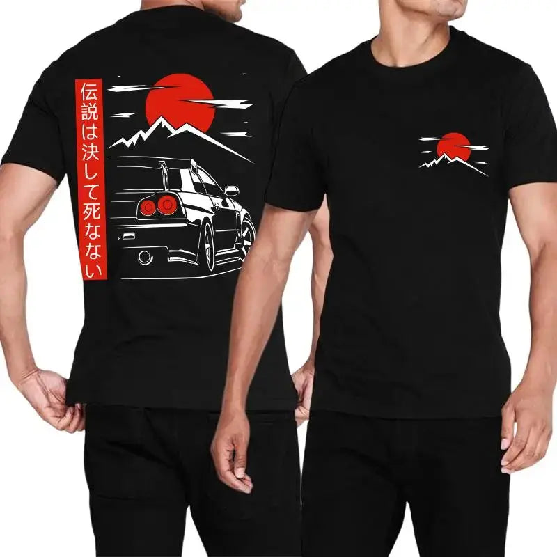 Black Crimson Eclipse GTR Shirt Front And Back