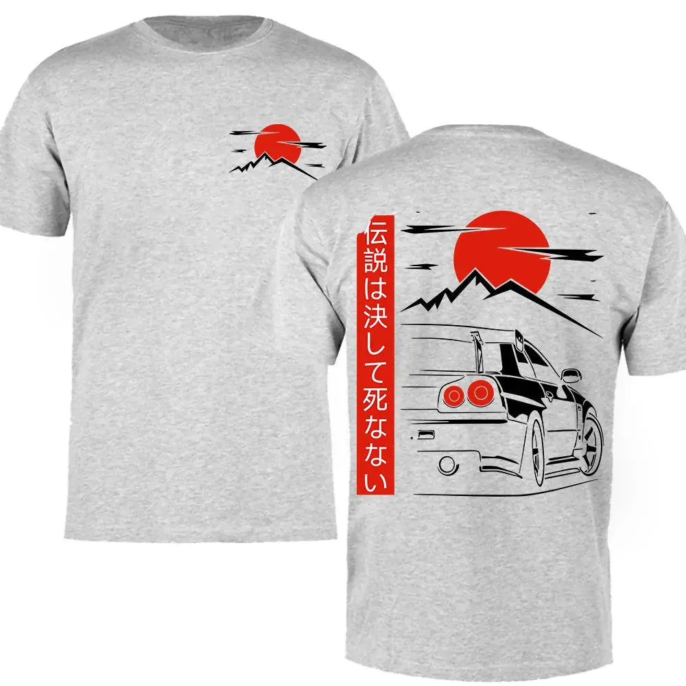 Grey Crimson Eclipse GTR Shirt Front And Back 