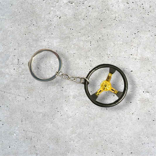 Yellow Racing Steering Wheel Keychain