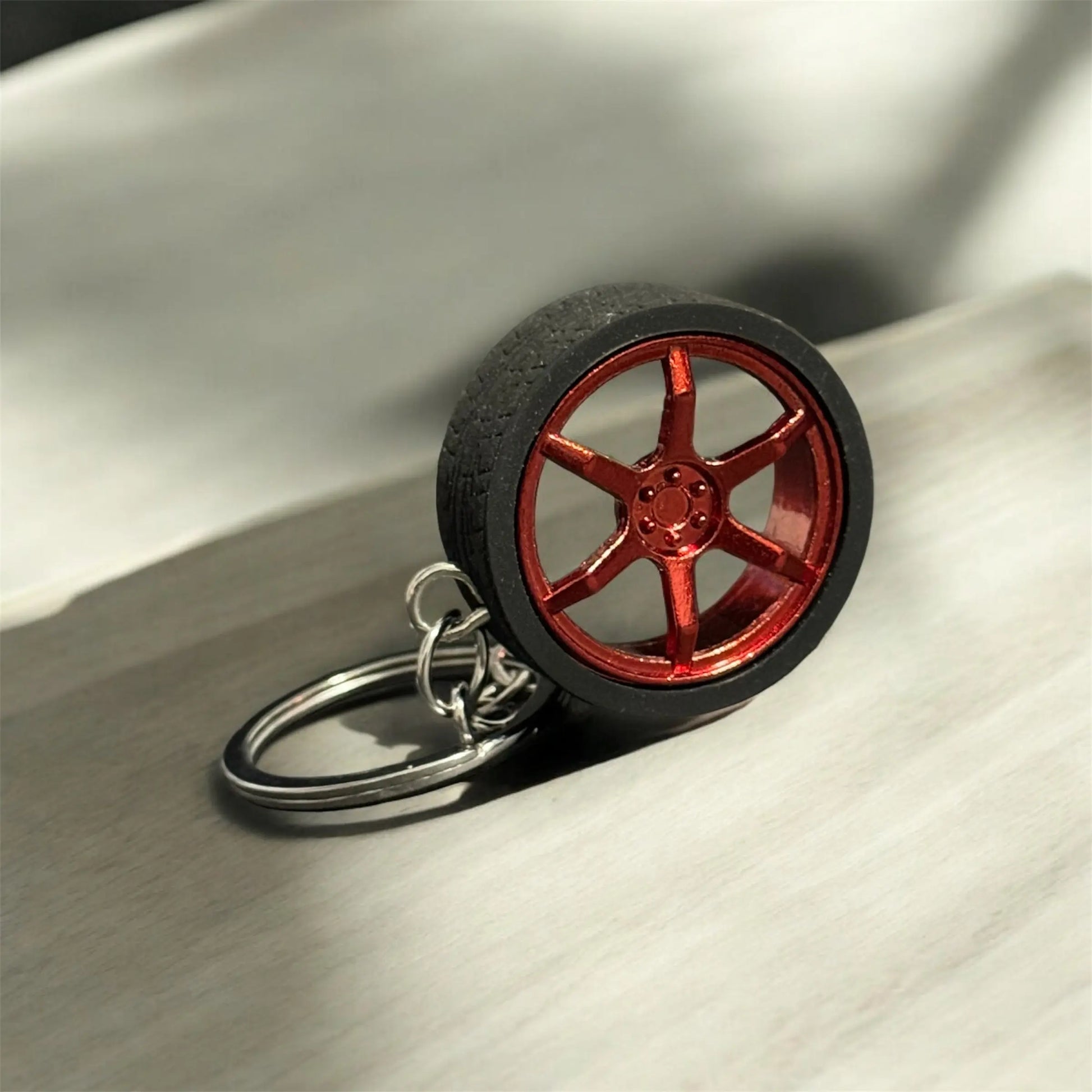 Red 6 Spoke Rim & Tire Keychain